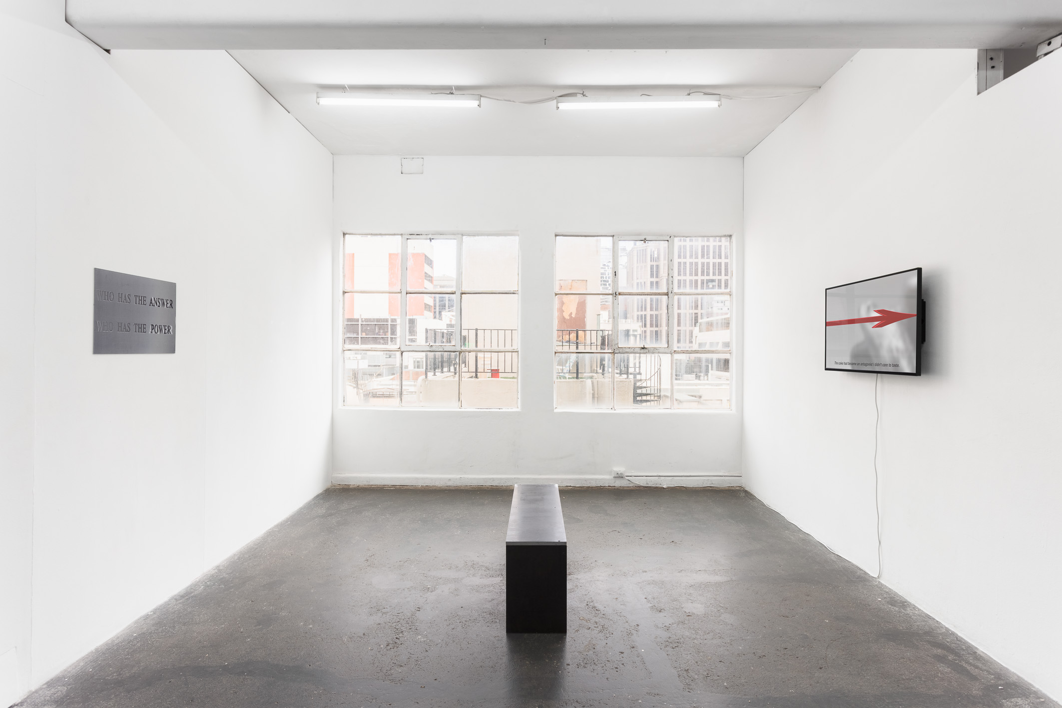 Installation view of Person, woman, man, camera, tv, Blindside, 2022. Photo: Christo Crocker